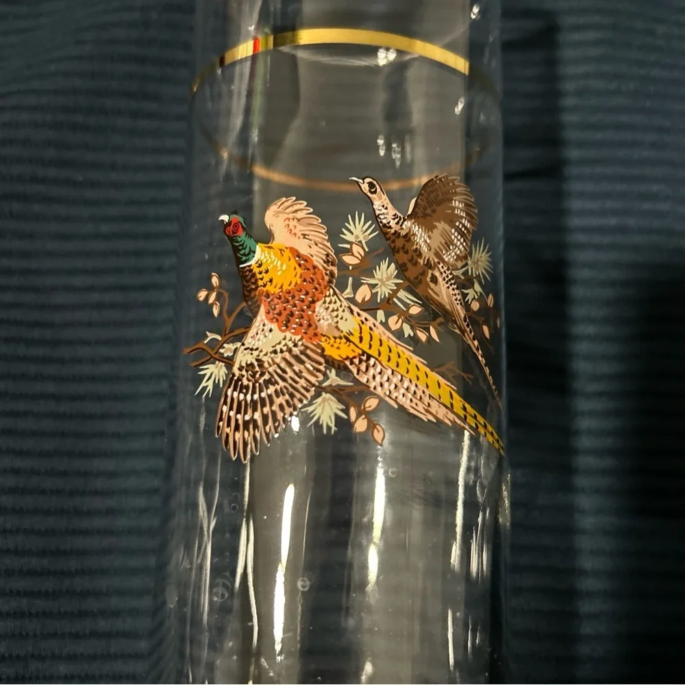 Vintage Martini Cocktail Pitcher Pheasant Birds Barware Mid Century